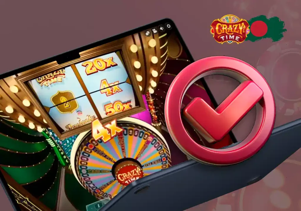 Screenshot of Crazy Time demo game with verification checkbox
